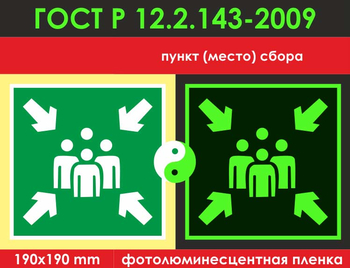 E21 пункт (место) сбора (фотолюминесцентная пленкаГОСТ 34428-2018,  200х200 мм) - Знаки безопасности - Фотолюминесцентные знаки - . Магазин Znakstend.ru